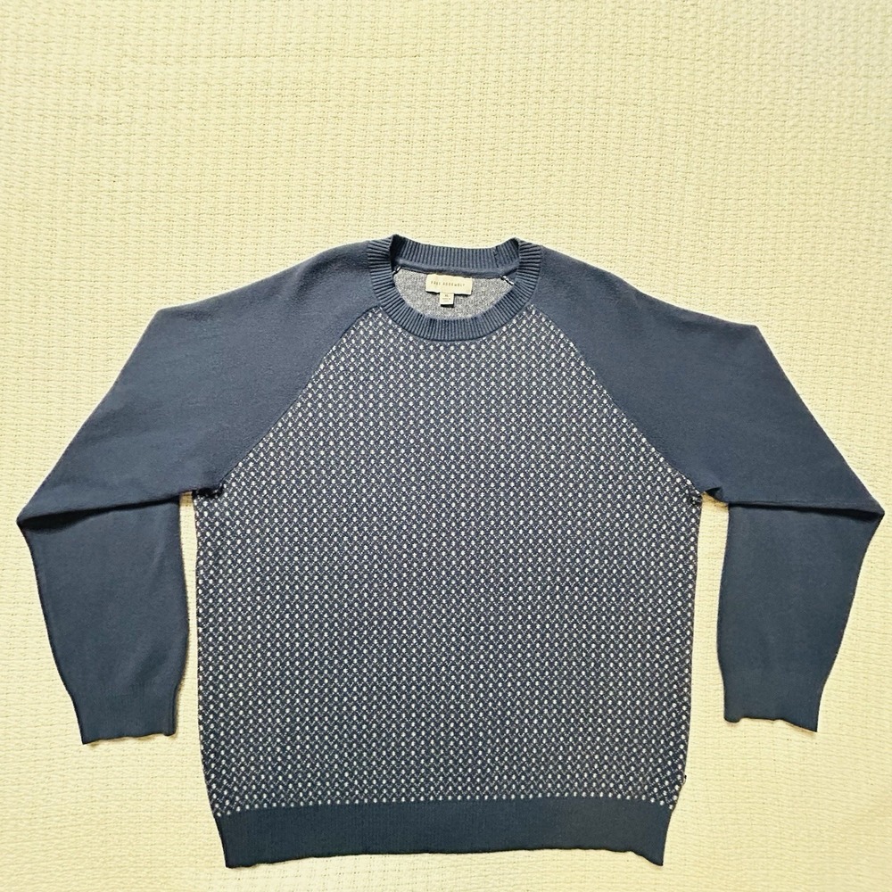 Free Assembly Blue Micro-Knit Crewneck Raglan Sweater Mens XL